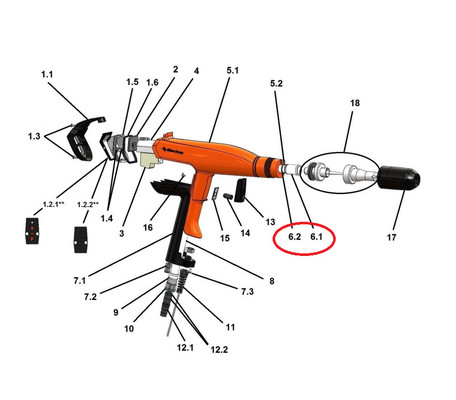 El conjunto superior del tubo de polvo Electrón E-Gun C1/C2 Arma manual